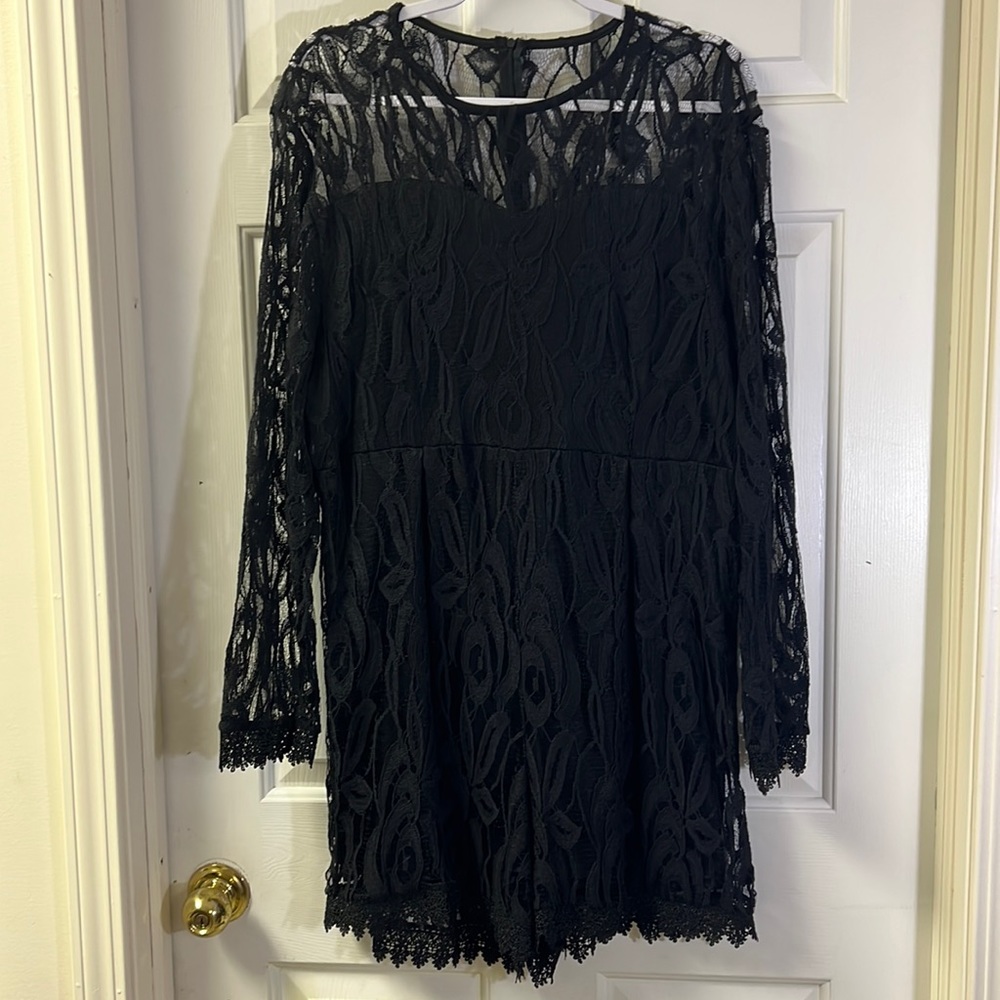 3X black lace one piece romper